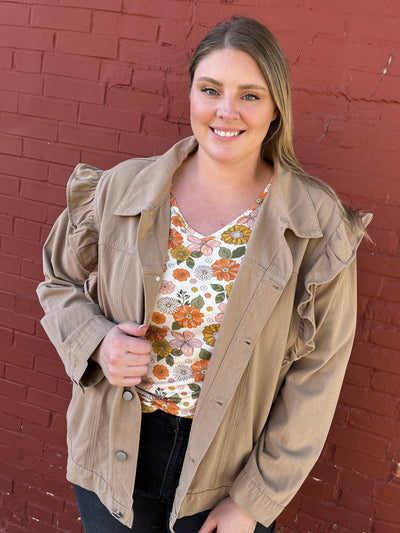 Tan Ruffled Denim Jacket