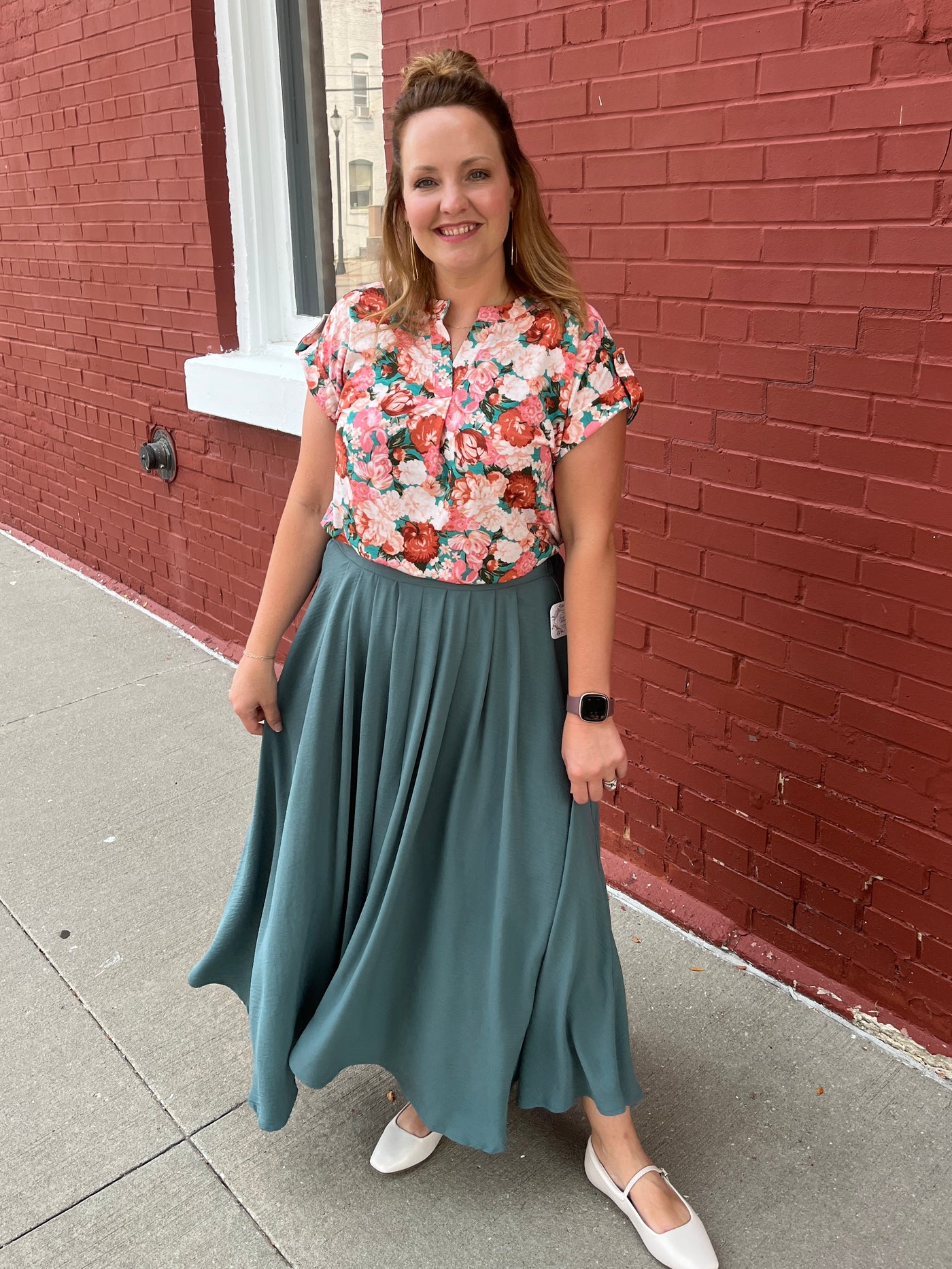 Dusty Teal Midi Skirt