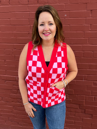 Pink Checkered Sweater Vest