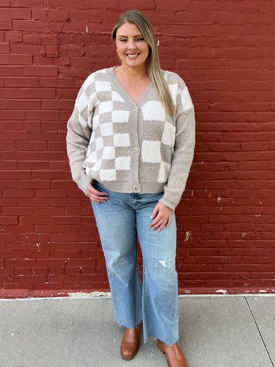 Taupe Checkered Cardigan