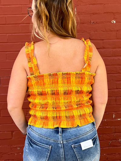 Fall Plaid Smocked Tank