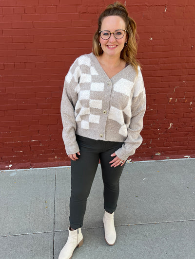 Taupe Checkered Cardigan