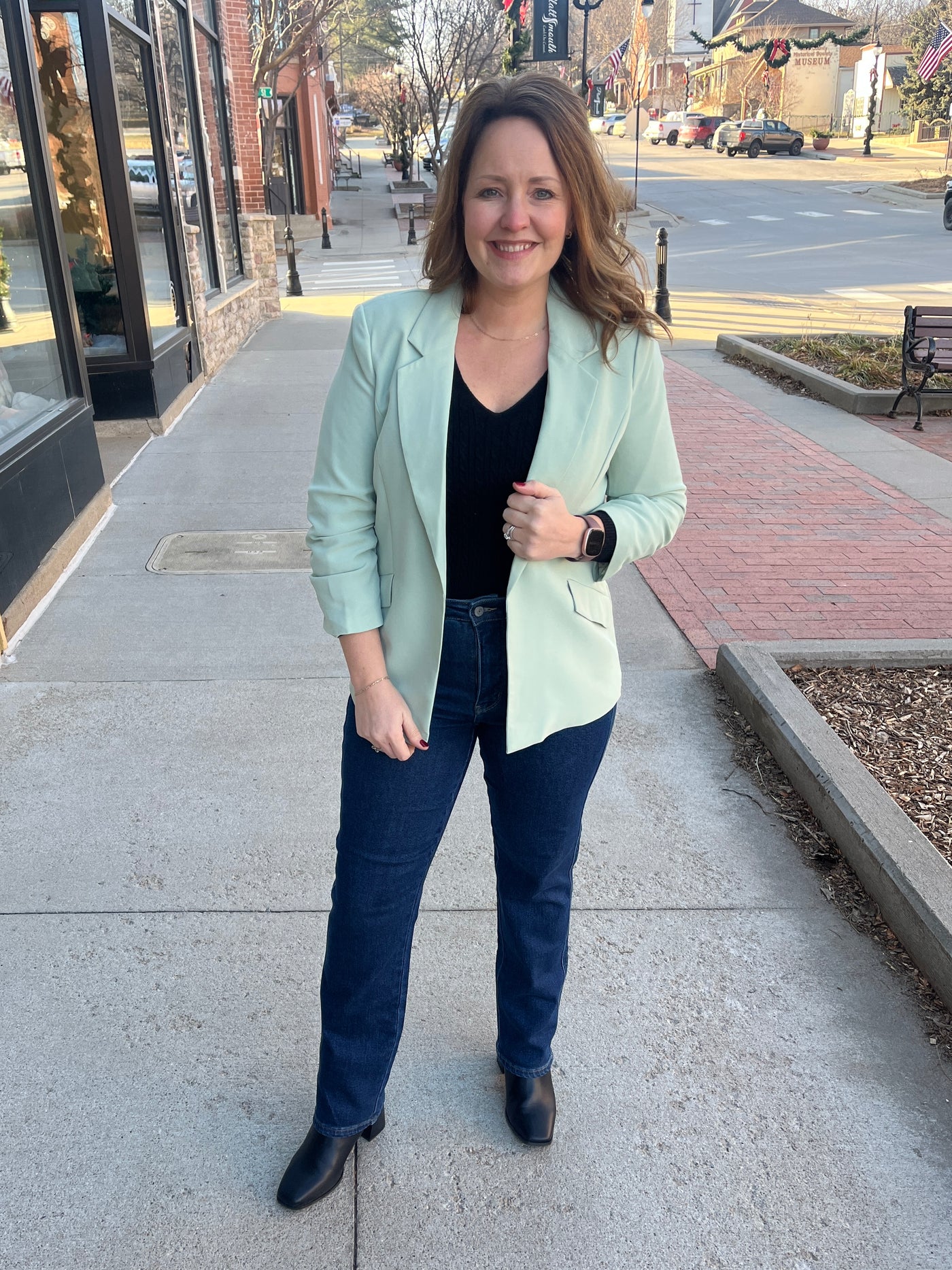 Sage Open Front Blazer