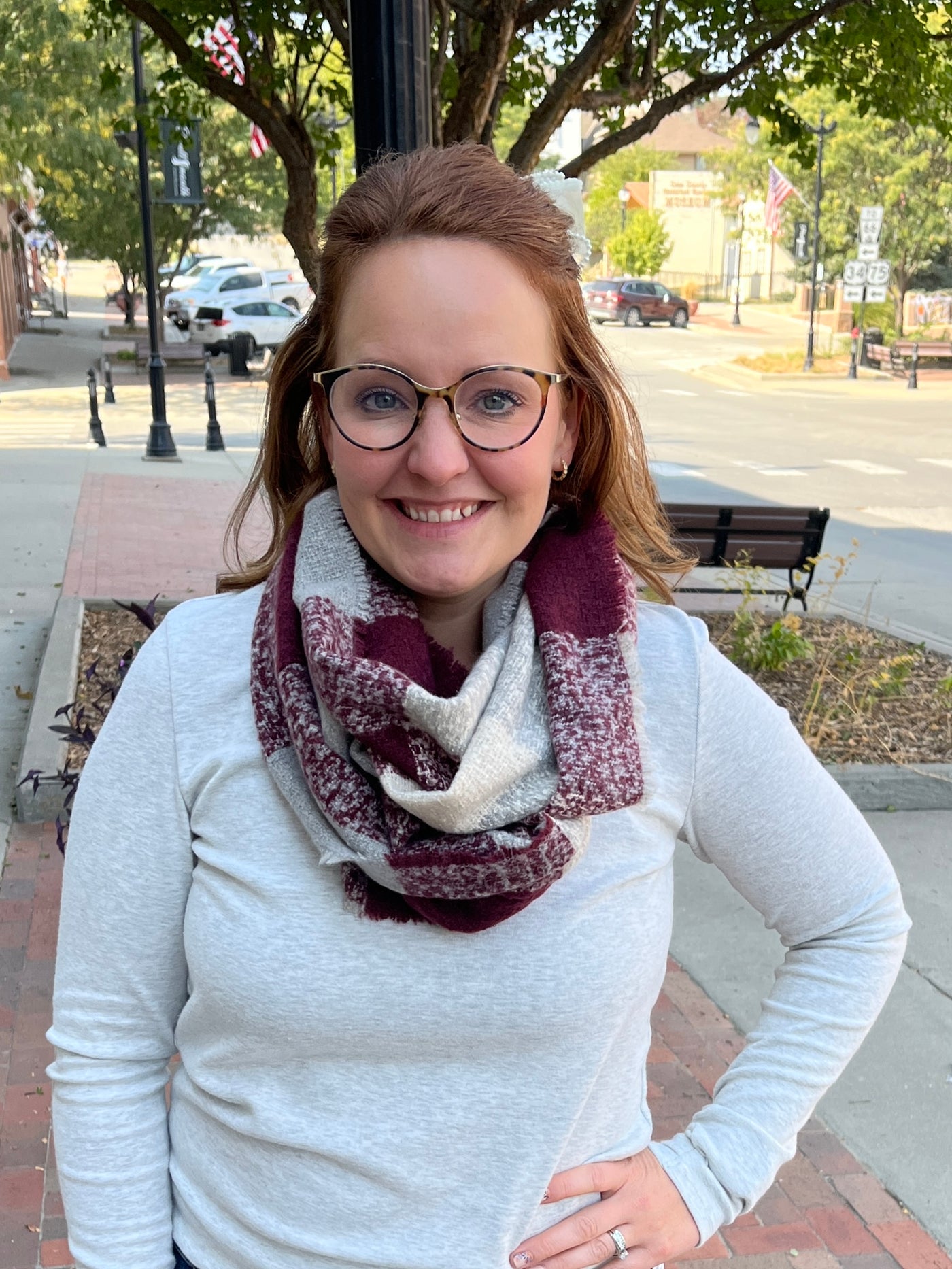 Burgundy Plaid Infinity Scarf