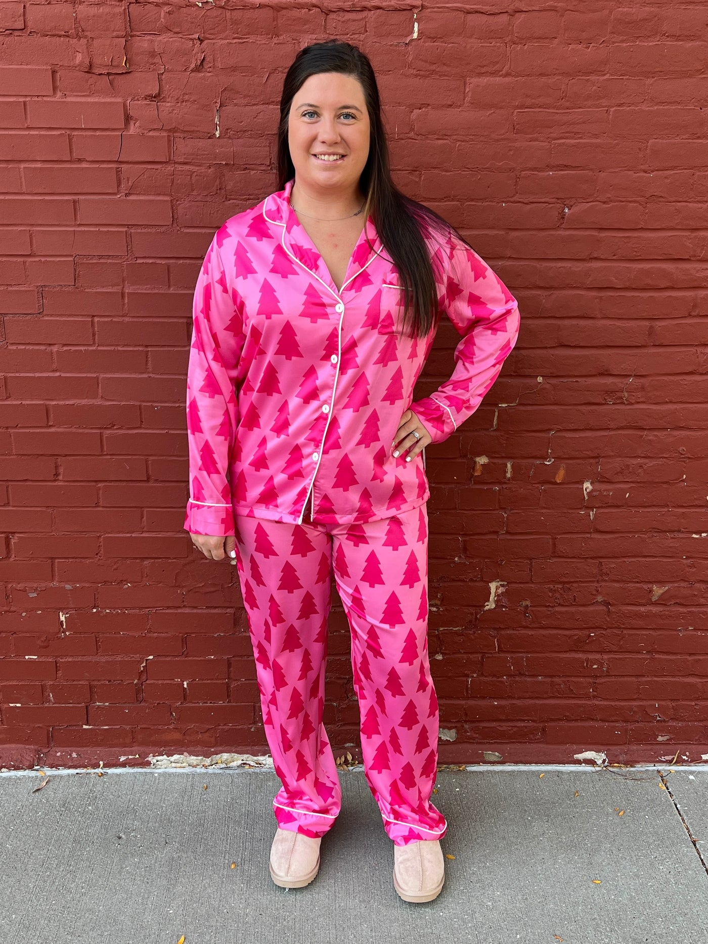 A Pink Christmas Satin Pajamas