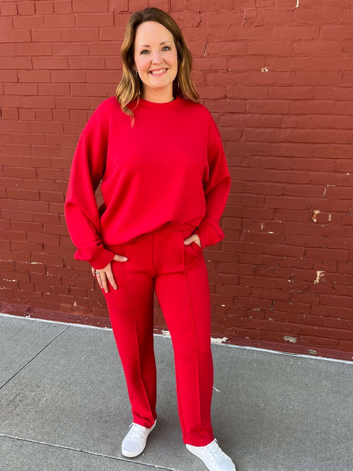 Red Scuba Mock Neck Pullover