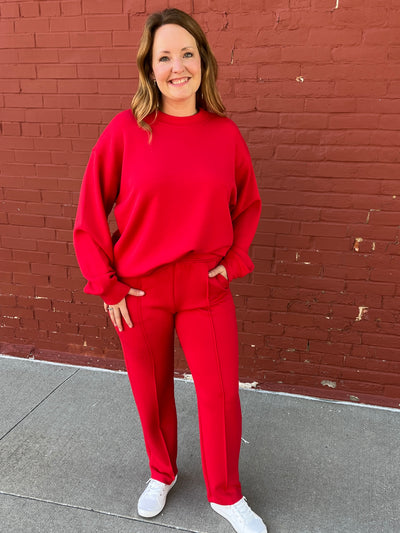 Red Scuba Mock Neck Pullover