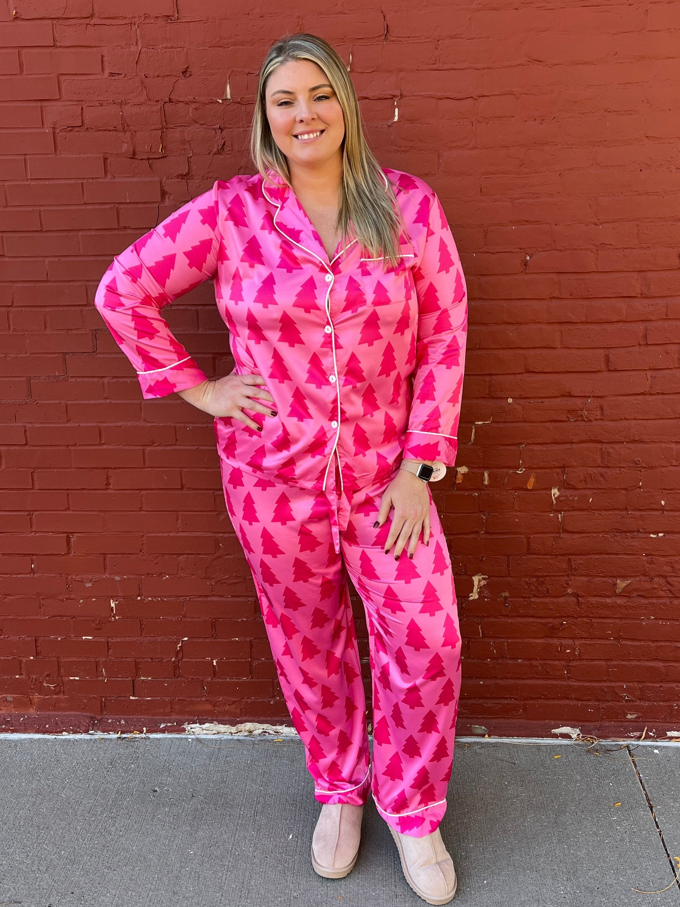 A Pink Christmas Satin Pajamas