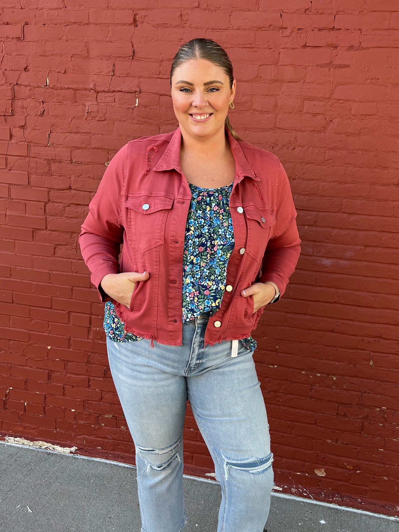 Washed Red Denim Jacket