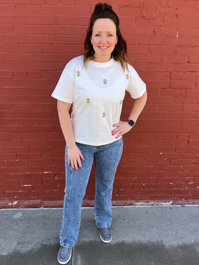 Flower Embroidered Tee