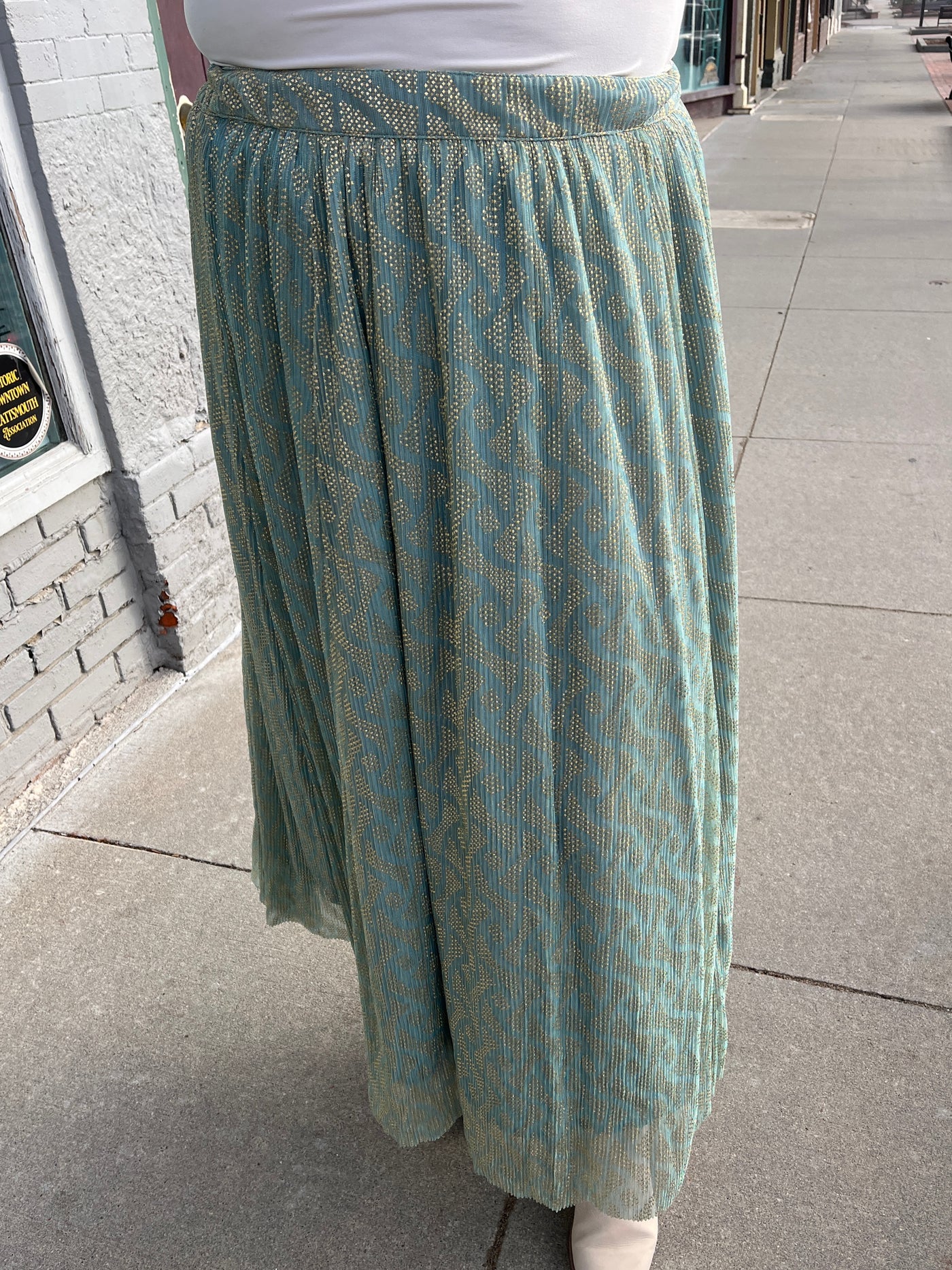 Sage Metallic Midi Skirt