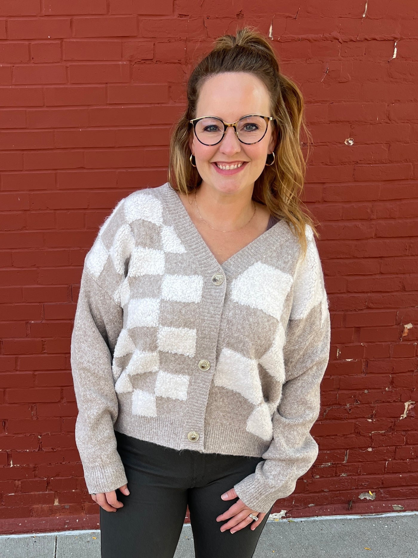 Taupe Checkered Cardigan