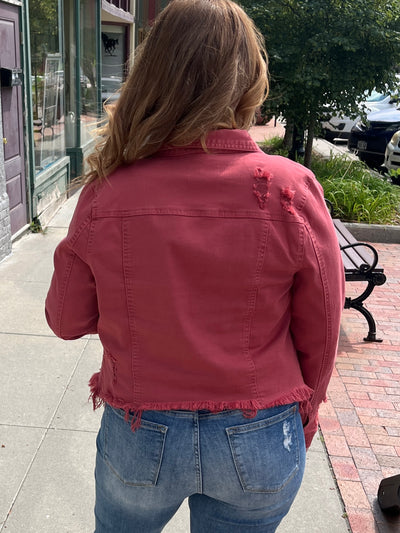 Washed Red Denim Jacket