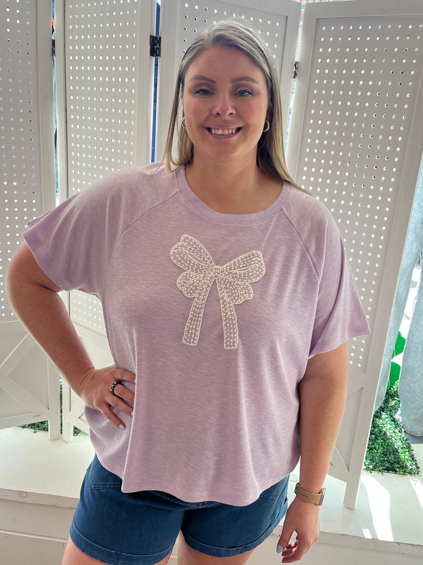 Lavender Pearl Ribbon Top