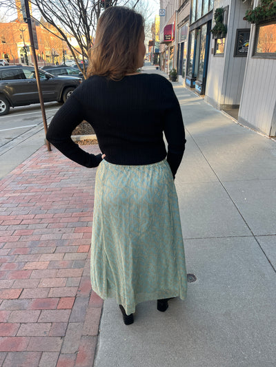 Sage Metallic Midi Skirt