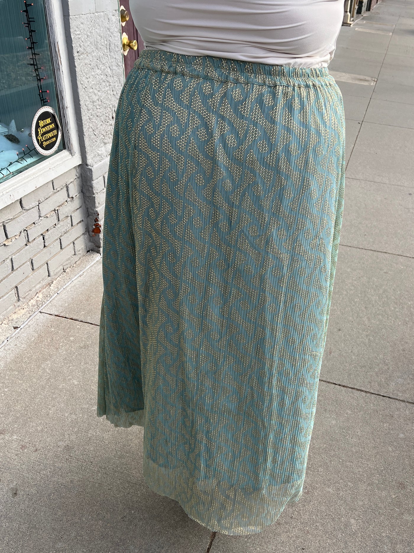 Sage Metallic Midi Skirt