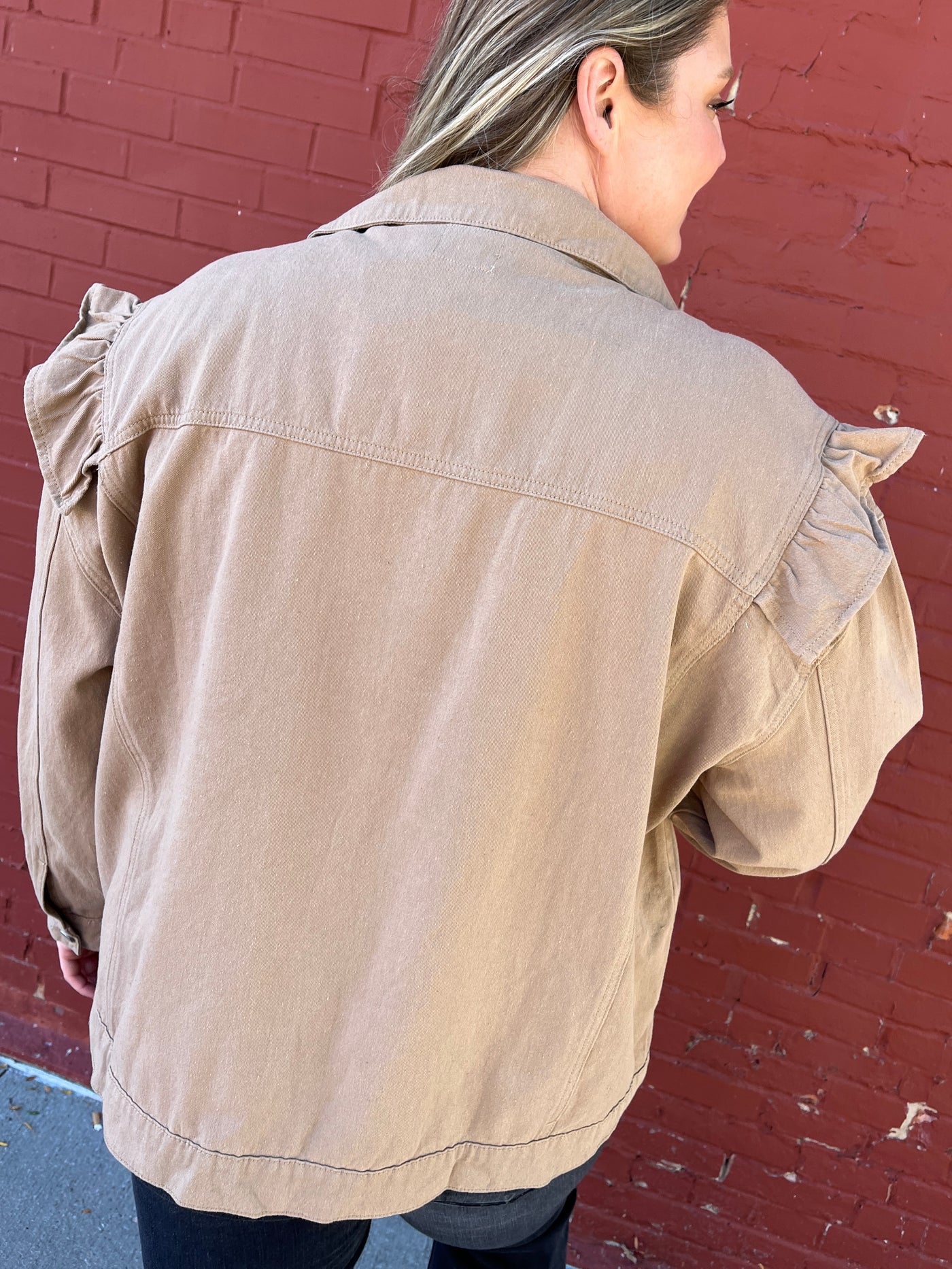 Tan Ruffled Denim Jacket