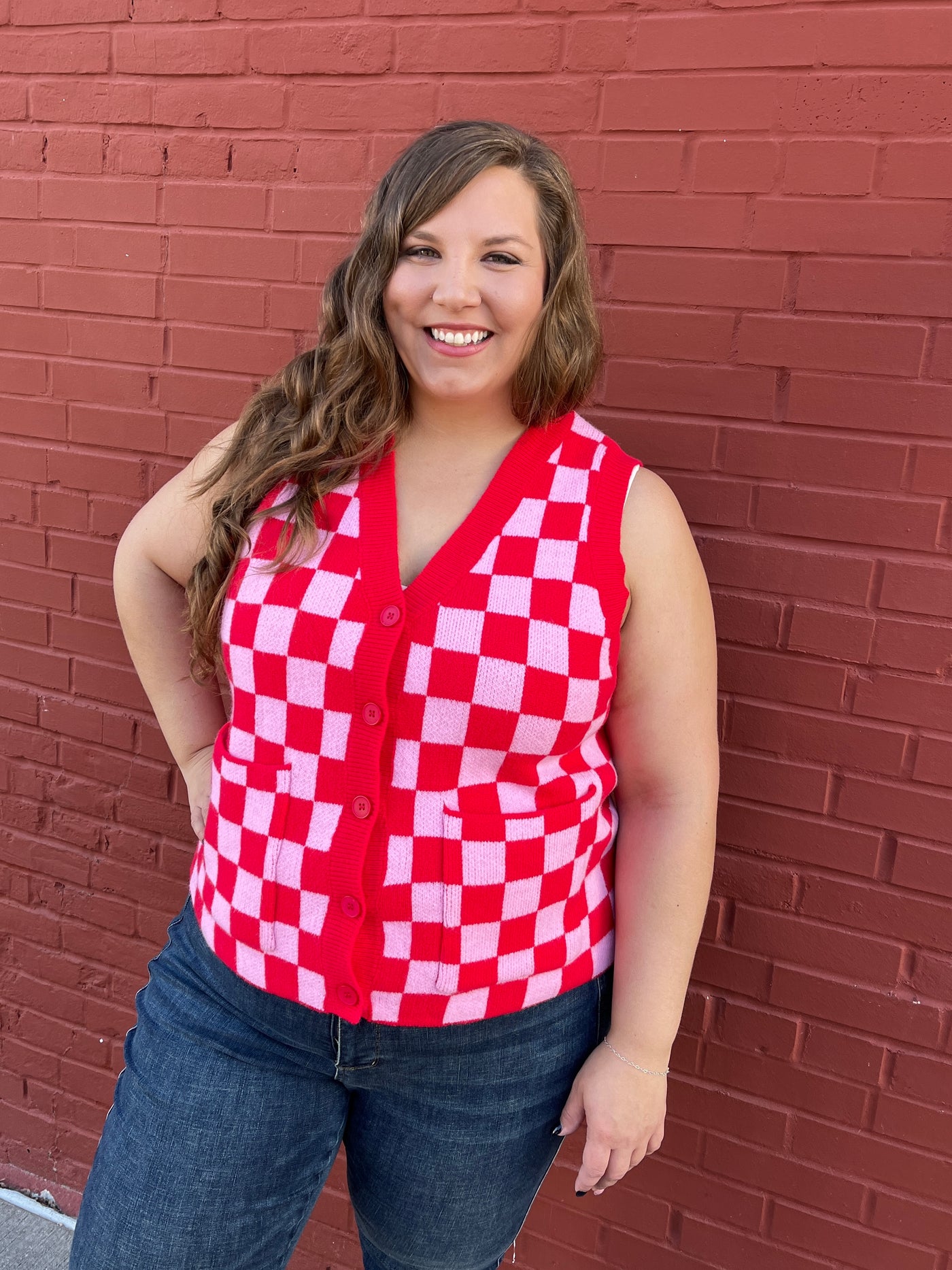 Pink Checkered Sweater Vest