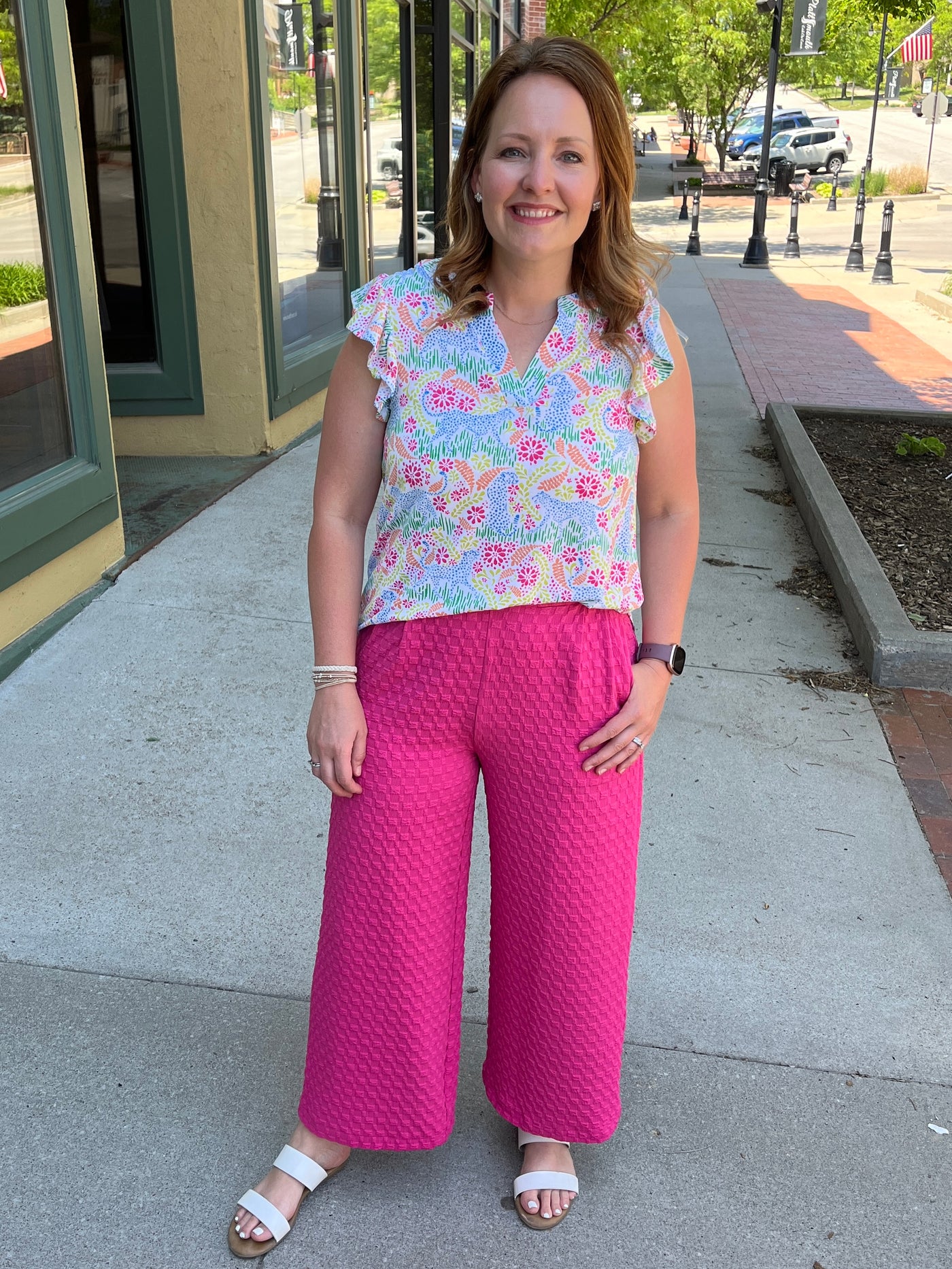 Hot Pink Jacquard Wide Pants