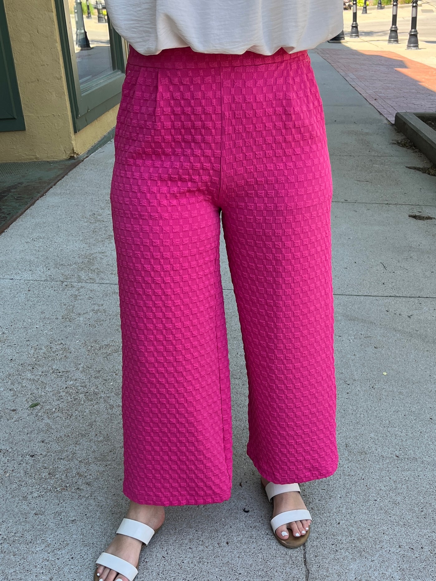 Hot Pink Jacquard Wide Pants