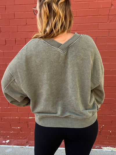 Army Green V-Neck Sweatshirt