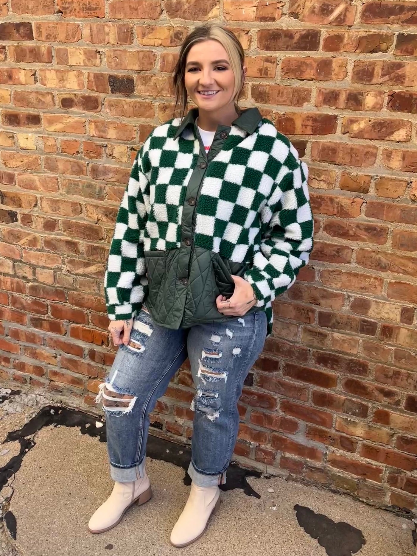 Evergreen Checkered Sherpa Jacket