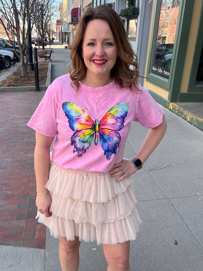 Grungy Pink Butterfly Tee