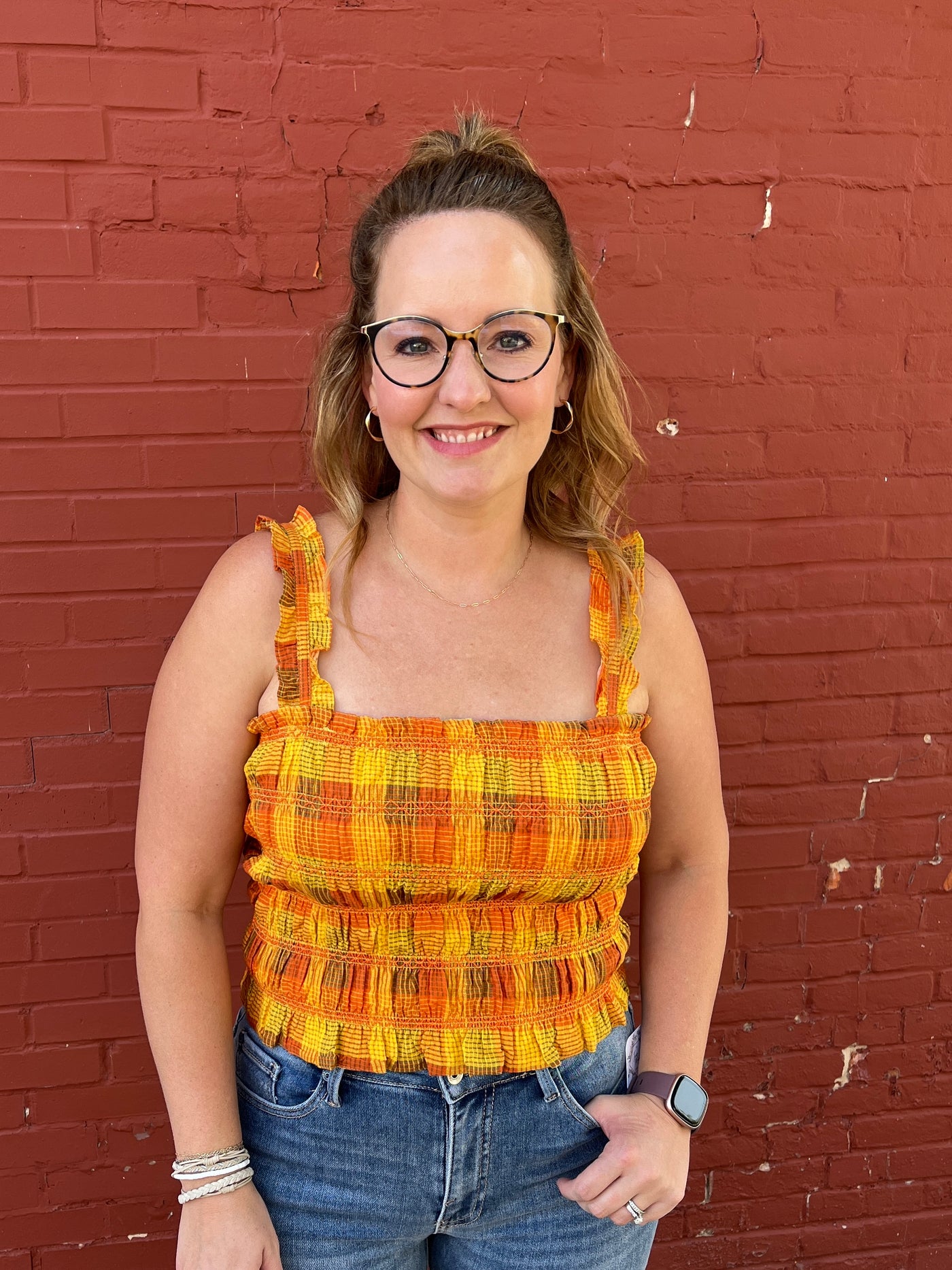 Fall Plaid Smocked Tank