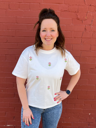 Flower Embroidered Tee