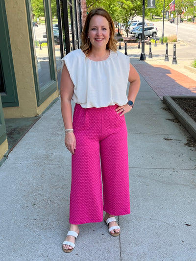 Hot Pink Jacquard Wide Pants