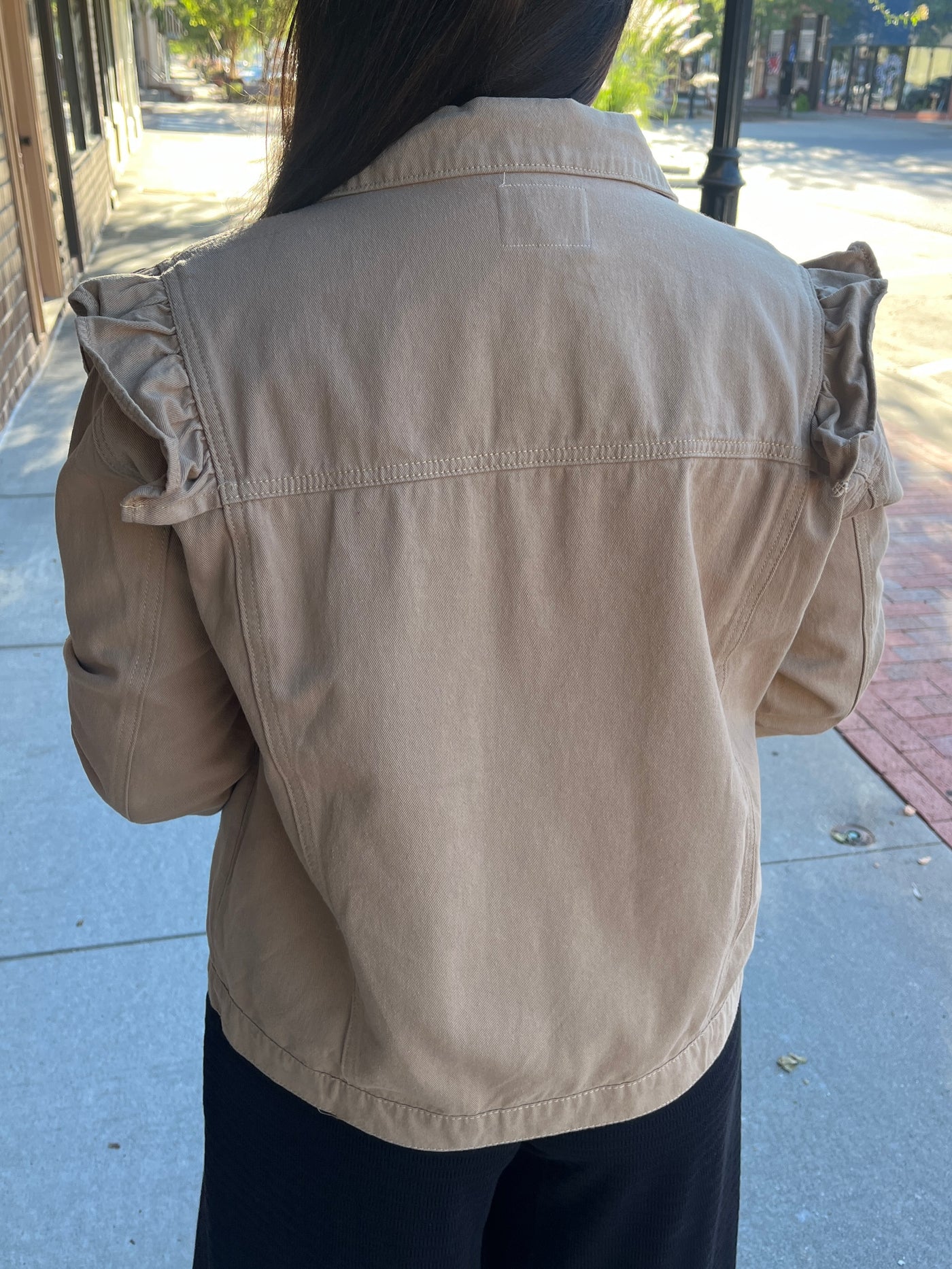 Tan Ruffled Denim Jacket