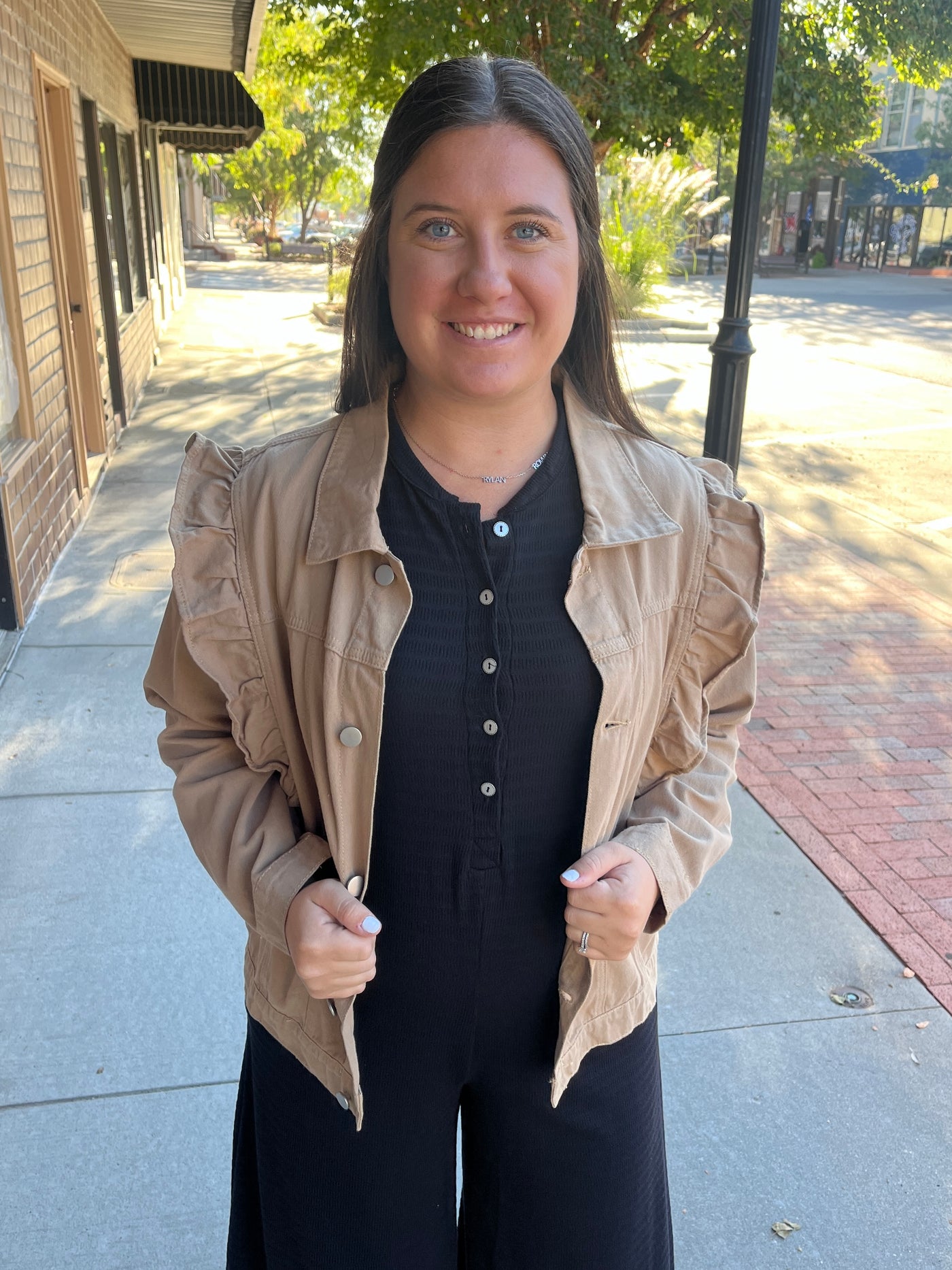 Tan Ruffled Denim Jacket