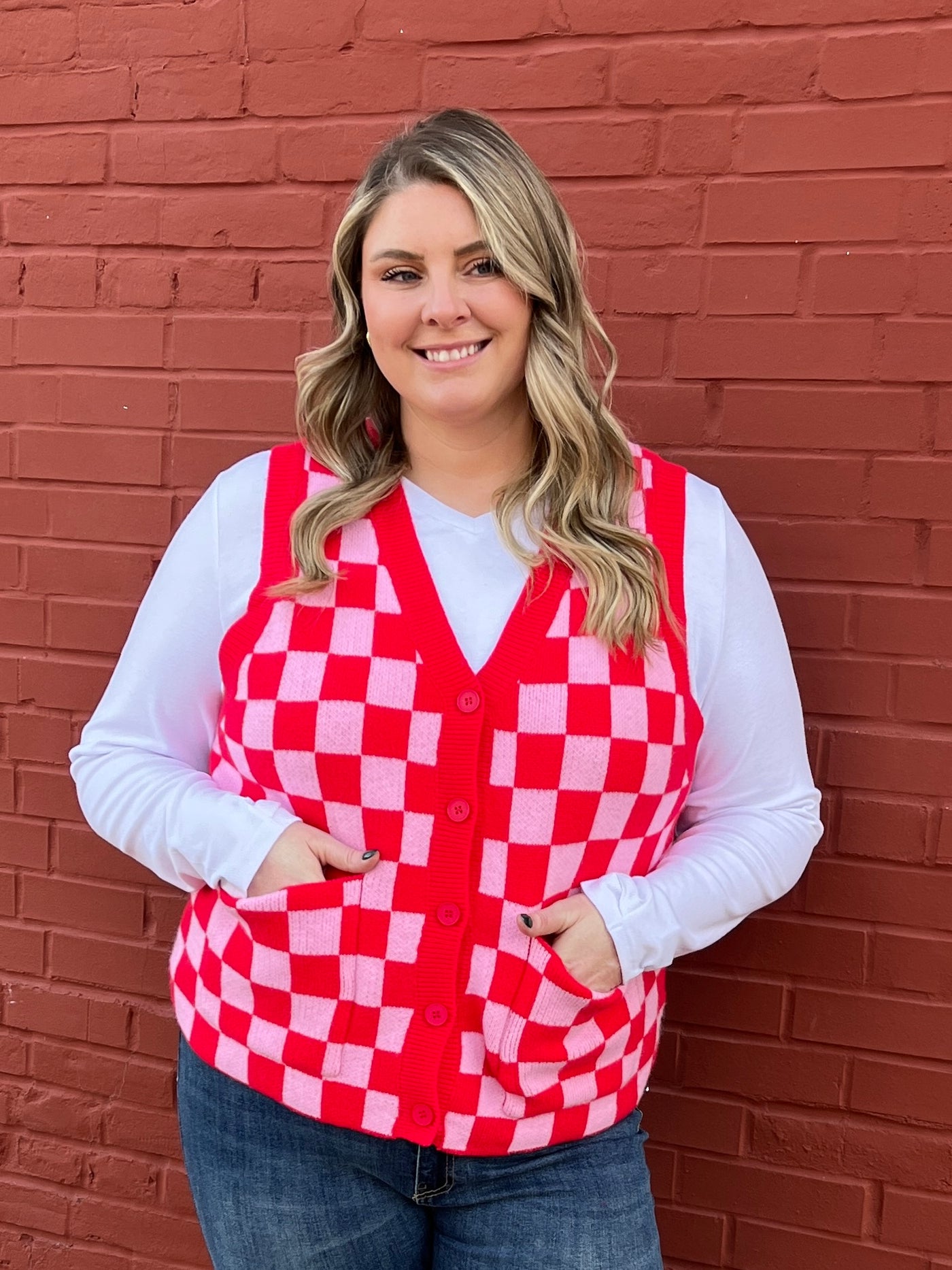 Pink Checkered Sweater Vest