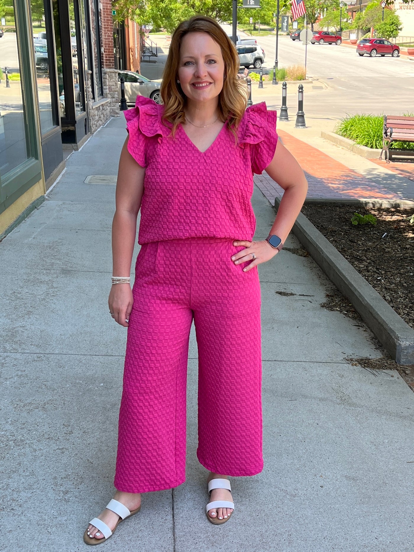 Hot Pink Jacquard Wide Pants