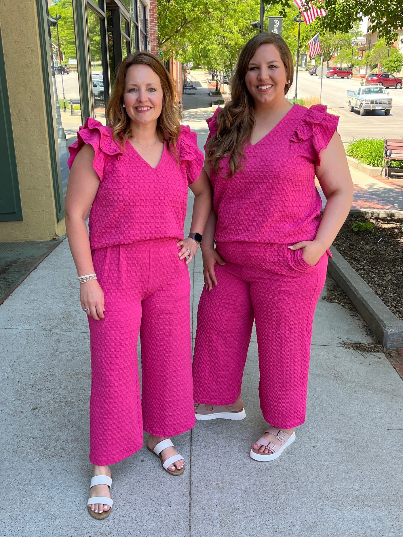 Hot Pink Jacquard Wide Pants