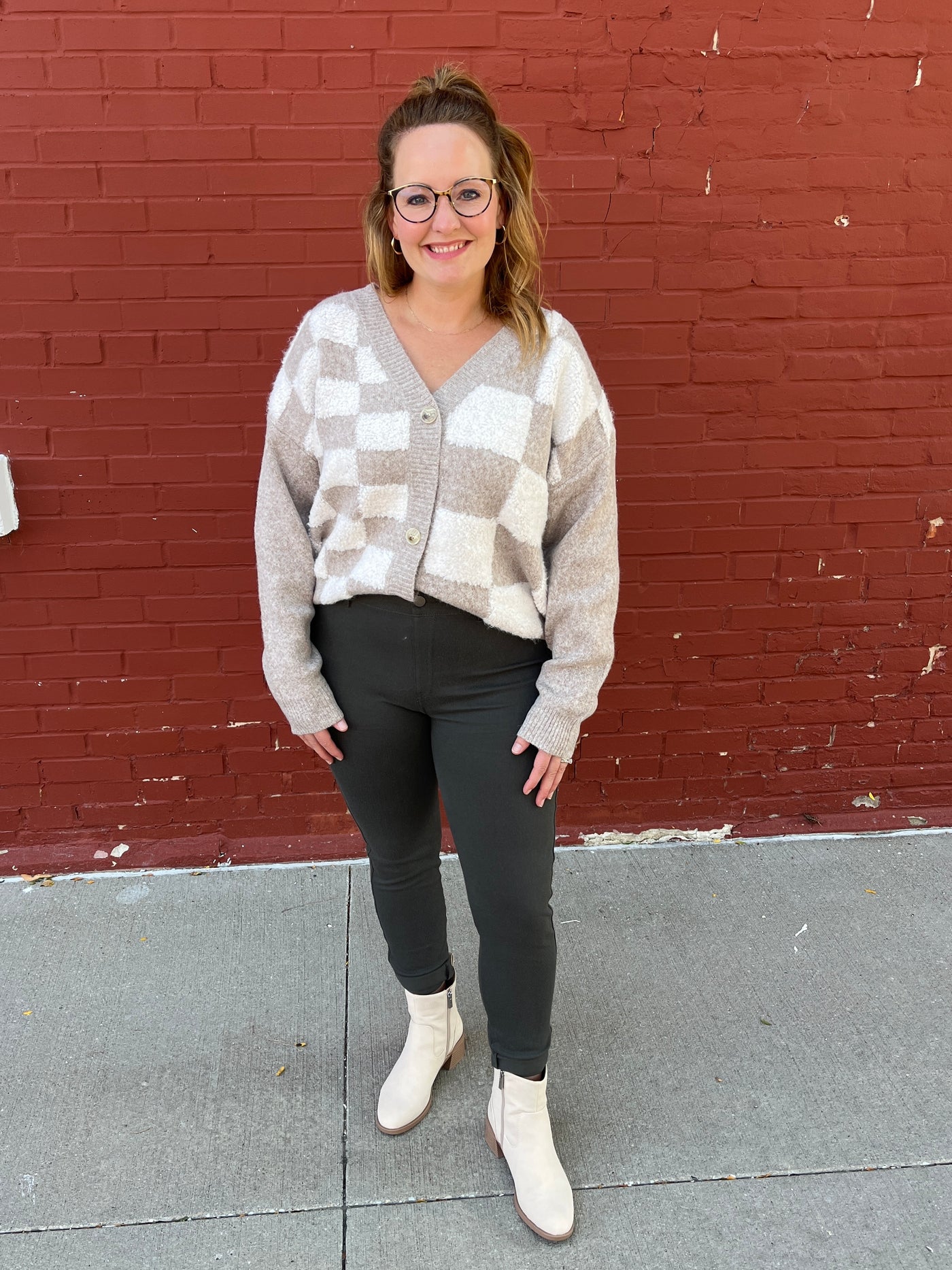 Taupe Checkered Cardigan