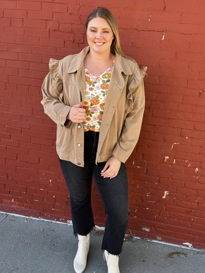 Tan Ruffled Denim Jacket