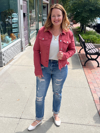 Washed Red Denim Jacket