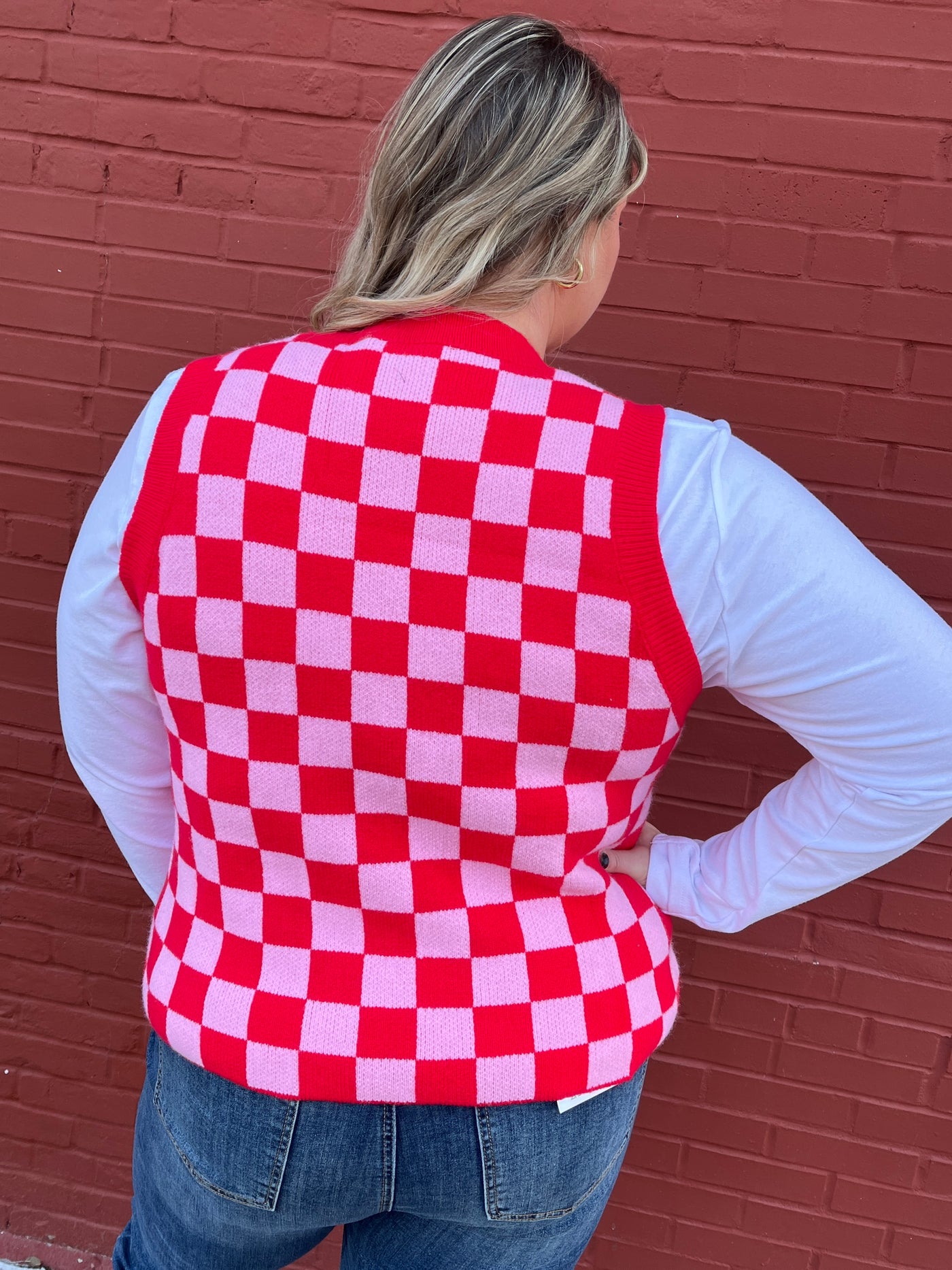 Pink Checkered Sweater Vest