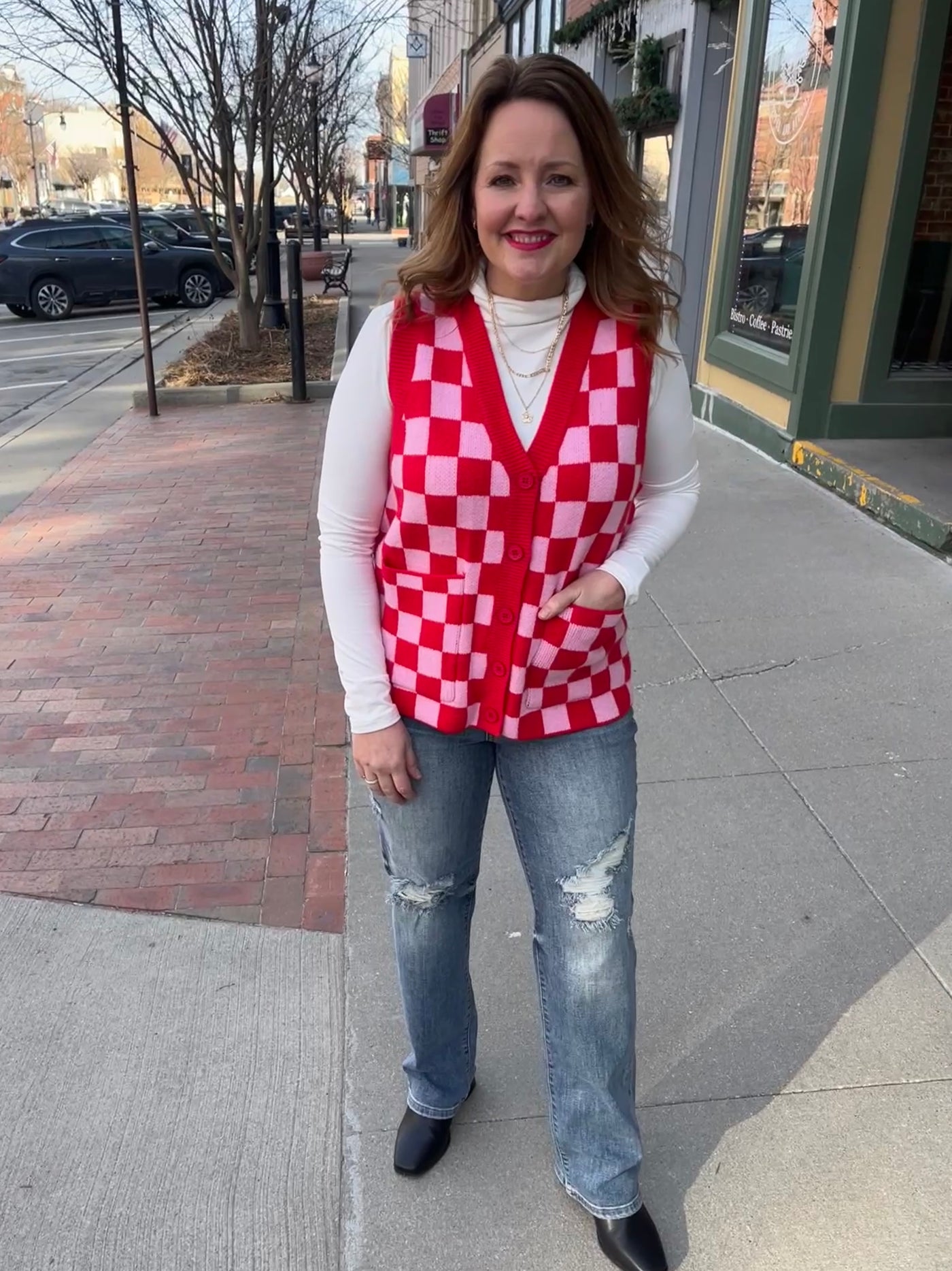 Pink Checkered Sweater Vest