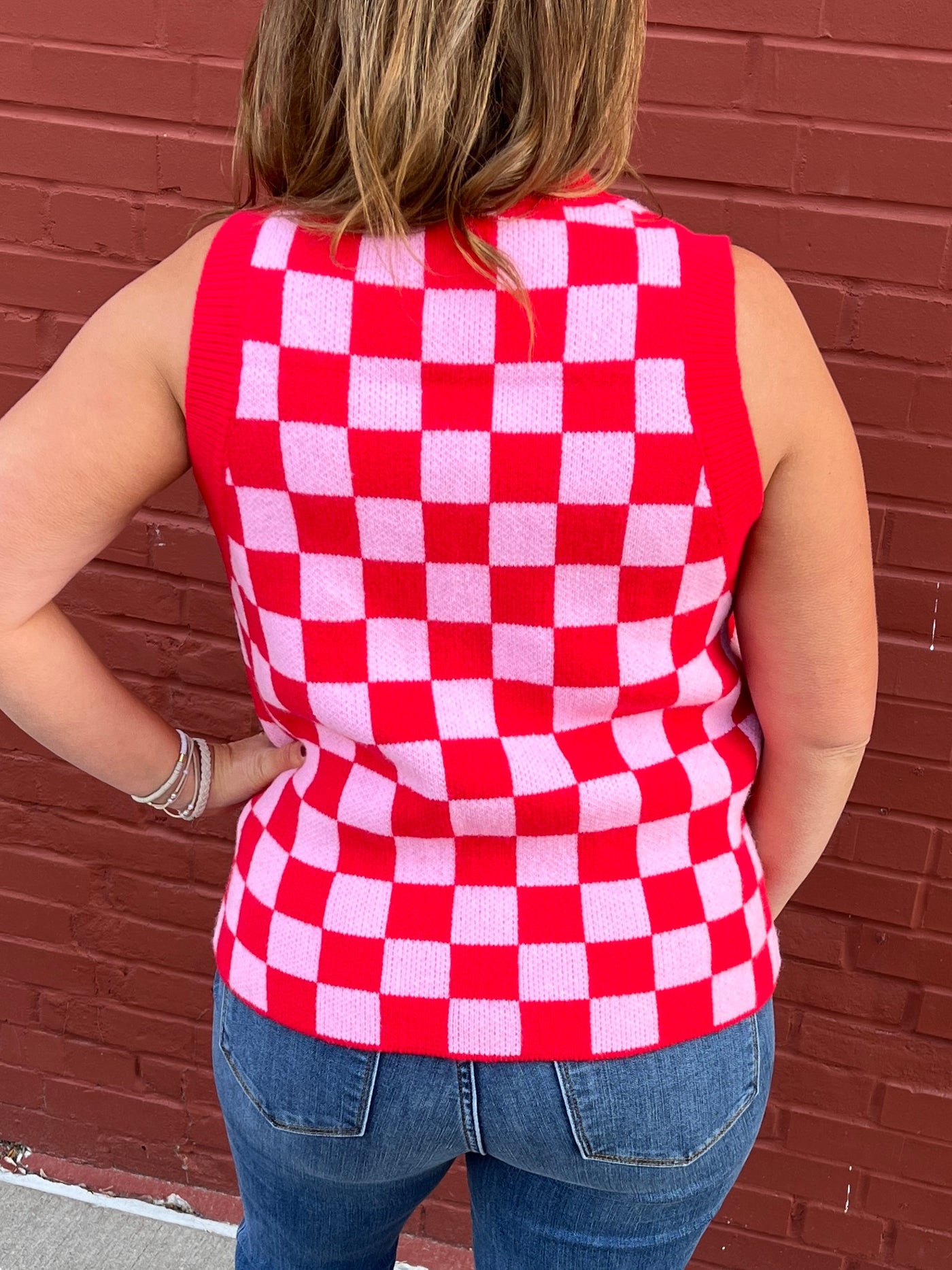 Pink Checkered Sweater Vest