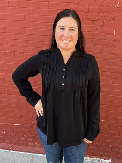 Black Pin Tuck Blouse