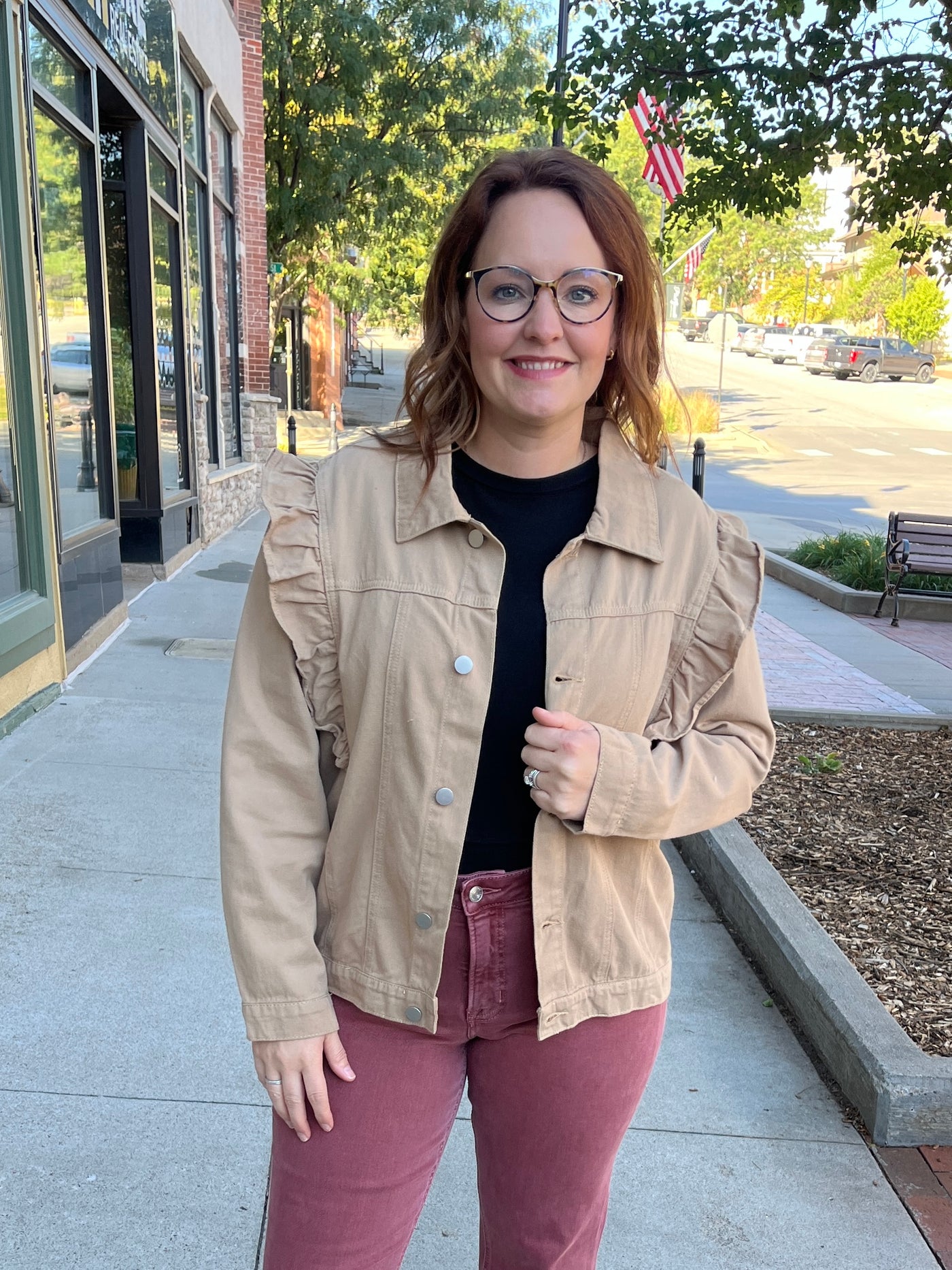 Tan Ruffled Denim Jacket