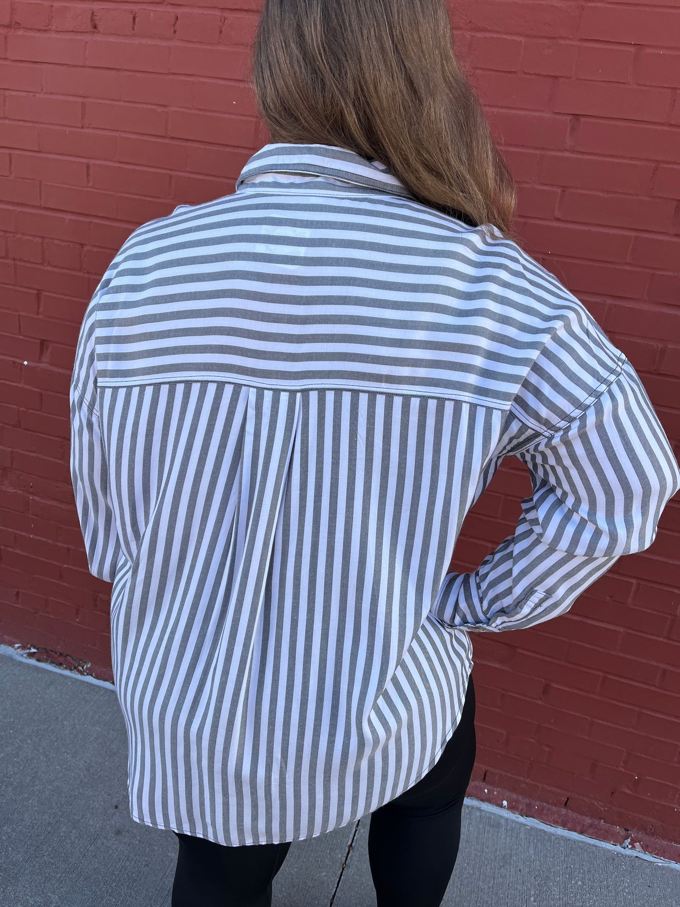 Stripe Long Sleeve Button Front Blouse