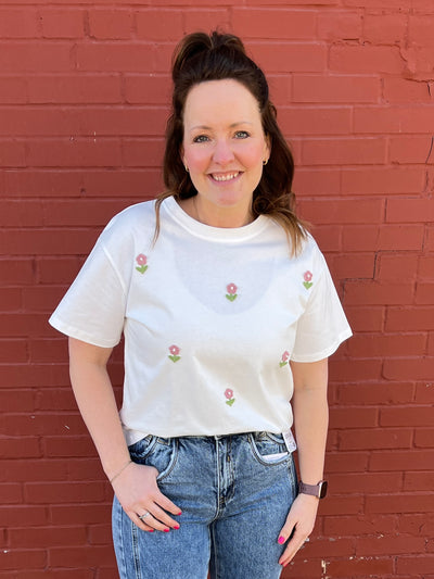 Flower Embroidered Tee