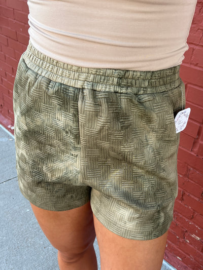 Quilted Washed Olive Shorts