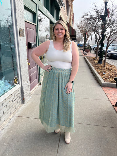 Sage Metallic Midi Skirt