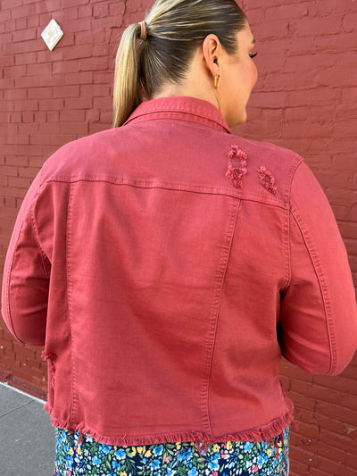 Washed Red Denim Jacket