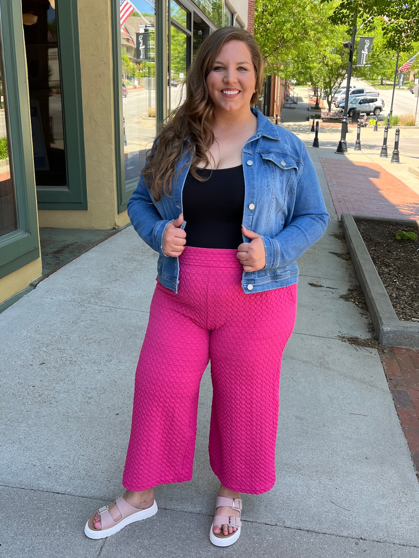 Hot Pink Jacquard Wide Pants