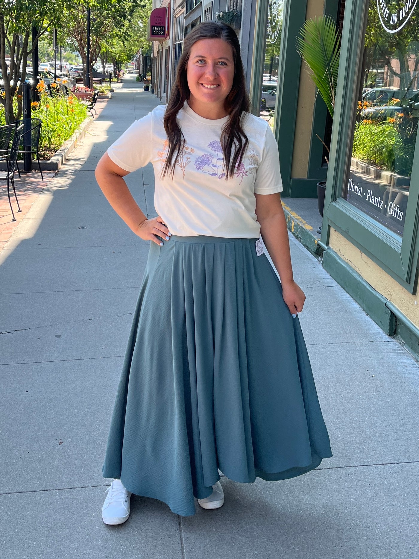 Dusty Teal Midi Skirt